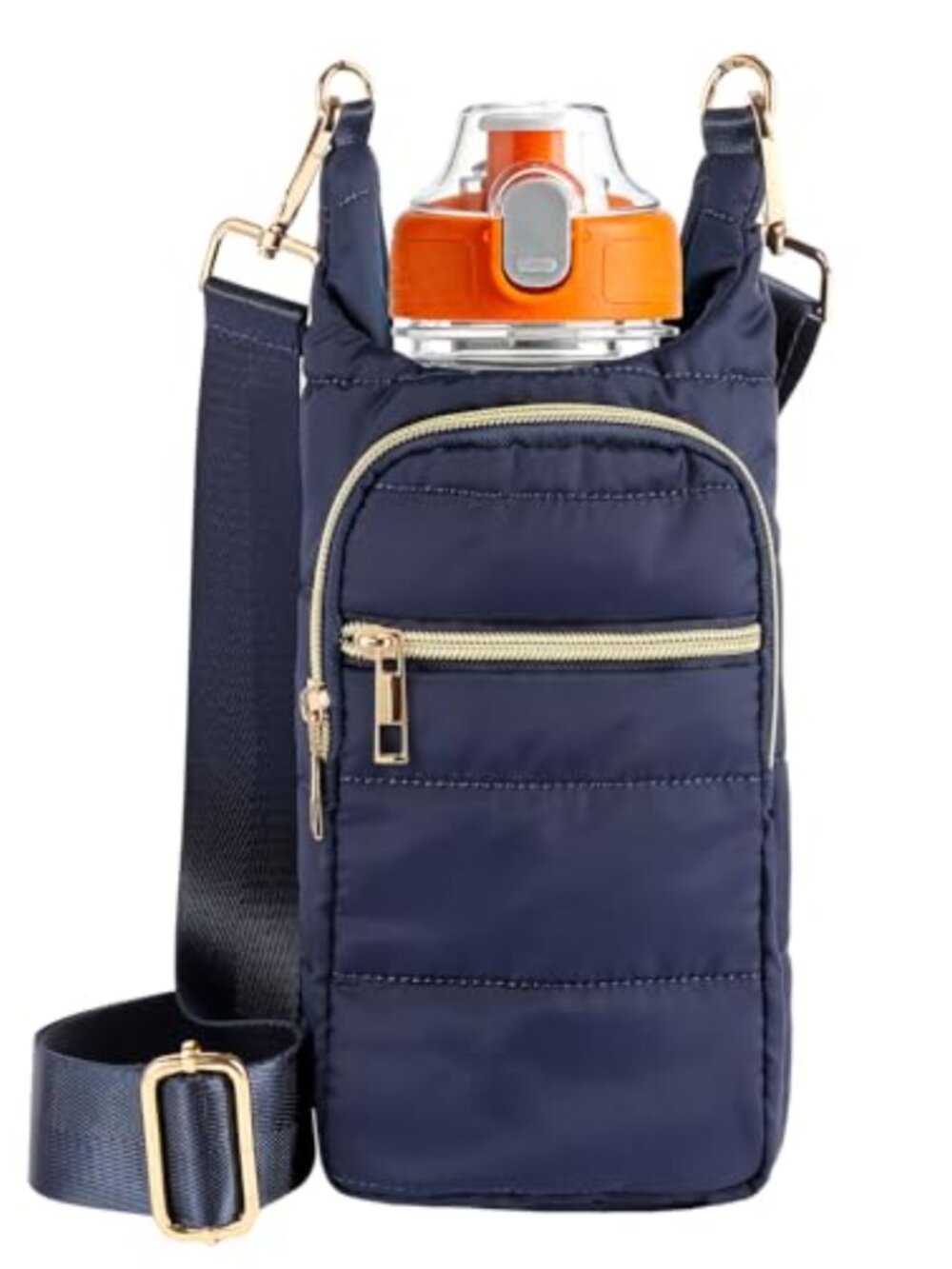 Quilted Nylon Water Bottle Holder Crossbody Sling Bag with Strap Puffer
